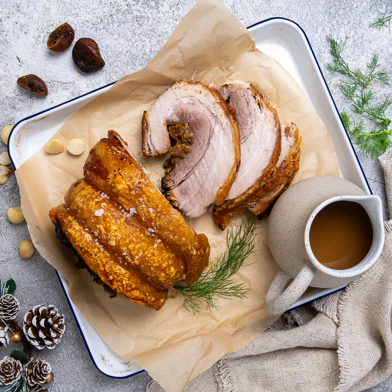 Davide's Rolled Fig & Macadamia Stuffed Porchetta